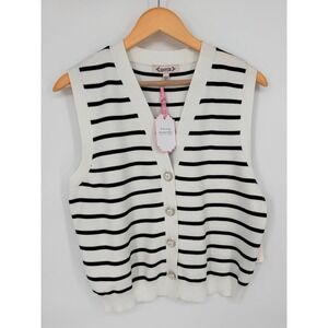 Nanette Lepore Striped Sweater Vest White Black‎ Button Front V-Neck NWT